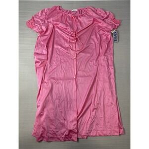 Vintage Lorraine Nightgown Womens 2X Pink‎ Button Front Lace Sleeves